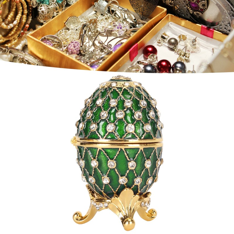 Egg Trinket Box Zinc Alloy Sparkling Rhinestone Exquisite Elegant Metal
