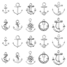 LiQunSweet 100 Pcs 10 Styles Vintage Nautical Anchor Theme Alloy Metal Charms Collection Bulk for Necklace Bracelet Jewelry Making and Crafting - 13.8x10.5mm