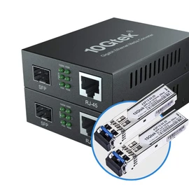 10Gtek Gigabit Ethernet Media Converter, SingleMode Dual LC Fiber to Ethernet RJ45 Converter for 10/100/1000Base-Tx to 1000Base-LX, UL Certified, 1310-nm, up to 20-km, Pack of 2