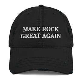 Make Rock Great Again Hat (Embroidered Distressed Dad Cap) Black