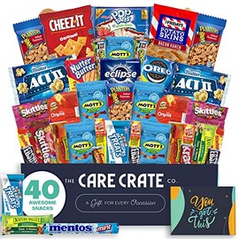 Encouragement Snack Box (40 Piece Variety Gift Basket Care Package) Peanuts, Candy, Chips, Granola Bars & More - The Care Crate Co.