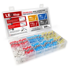 300 PCS Ledvillage Solder Seal Wire Connectors Kit, Waterproof Butt Connector Heat Shrink Electrical Terminals, Insulated Solderless Wiring Splice Connectors for Automotive Boat Truck