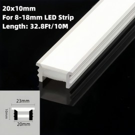 KSDLMPA Silicone LED Channel System, 32.8FT/10M Through Free White 20x10mm DIY LED Neon Rope Light IP67 Waterproof Tube for 8-18mm Strip Lights Installation for Indoor Outdoor Ambient Decor
