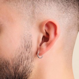 Classic Elegant Pure Solid 925 Sterling Silver White Gold Plated Small 14mm Thin Hoops Earrings Unisex Trendy Cool Men Women Hypoallergenic Huggie Hoop Earrings, Small, Sterling Silver, No Gemstone