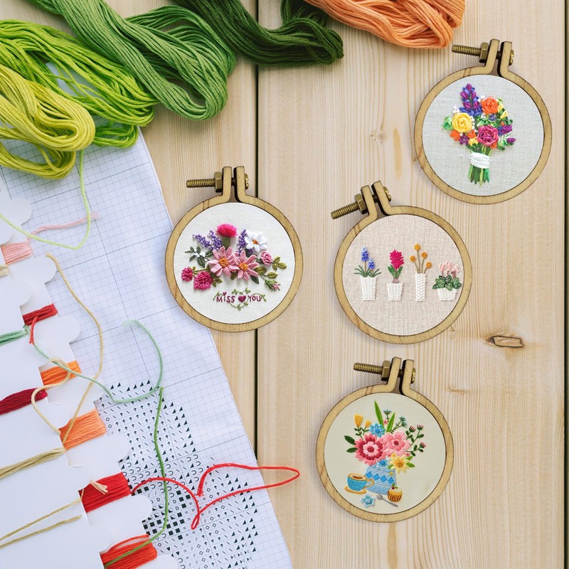 12 Pieces Mini Wooden Hoops Die Cut for Cross Stitch