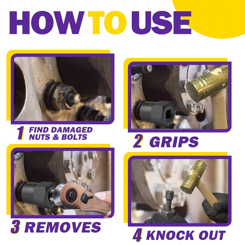 5PCS Bolt Extractor Kit Heavy Duty, 1/2" Drive Impact Lug