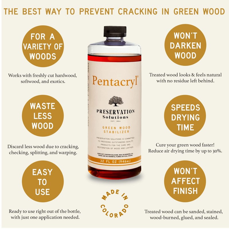 Pentacryl Green Wood Stabilizer 32oz by Preservation Solutions, Prevents Cracking