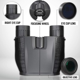 Timotech Binoculares Prisma 10x25 Zoom BAK4 con Enfoque Ajustable a Prueba de Agua para Senderismo, Campamento, Viajes, Caza, Conciertos | Binoculares para niños Profesional HD con Alta resolución