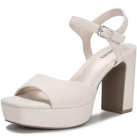 OOHRHN Sandalias de tacón de plataforma de ante para mujer, sandalias de tacón cuadrado con puntera abierta, correa al tobillo, para boda, vestido sexy, tacones altos gruesos, Desnudo/, 7 US