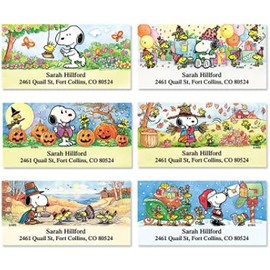 PEANUTS Snoopy Year-Round Return Address Labels (12 Designs) - Set of 144, Large Self-Adhesive, Flat-Sheet Labels