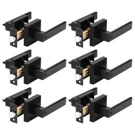 Probrico 6 Pack Square Privacy Door Levers Black Privacy Door Handles Lock Handleset Keyless Lockset Door Knobs Interior Handles for Bedroom & Bathroom