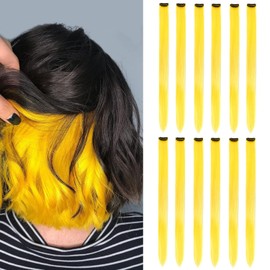 Synthetic Hairpieces Can Be Hot Water Curl (20 Inch, Yellow color 12 packs clip in)