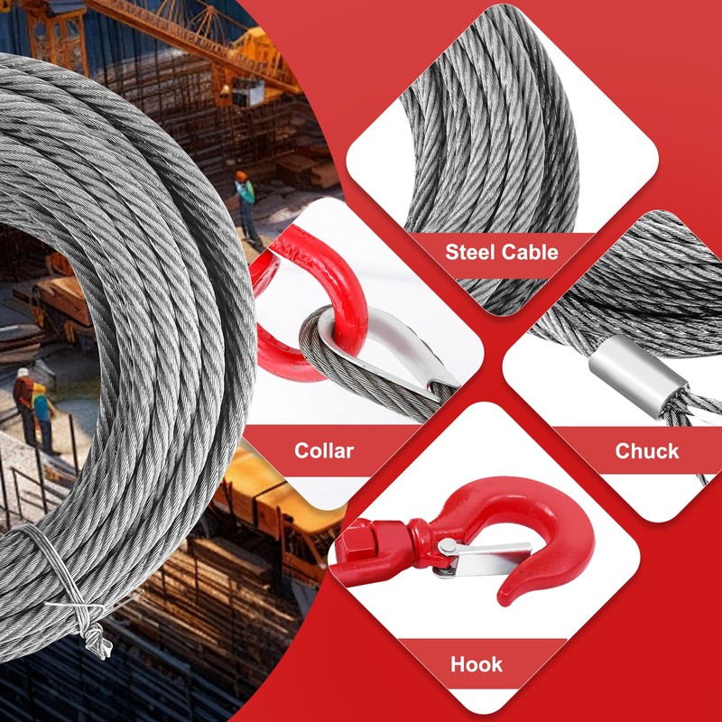 kuailebuy Steel Winch Cable,3/8" x 100' Wire Rope with Swivel