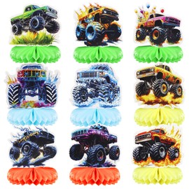 KIKVTER Pack of 9 Tractor Party Decoration Tractor Honeycomb Table Topper Tractor Birthday Party Accessories Table Decoration for Baby Shower Party Accessories Farmhouse Truck Decoration Tractor