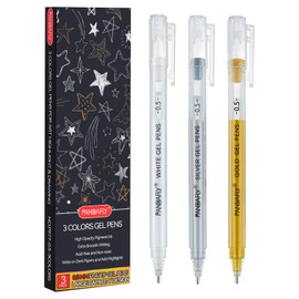 PANDAFLY Gold Silver White Gel Pens, 0.5mm Extra Fine Point Archival Ink Pen for Journaling, Art, or Drawing - For Artist Gifts, Holiday Gifts & DIY Projects, 3 Pack