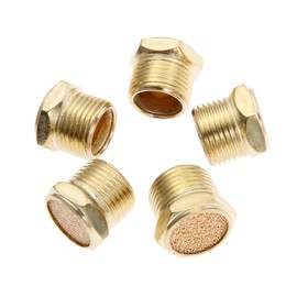 Mtsooning 5PCS 3/8" Brass Muffler, Pneumatic Air Vent Silencer, Hex Sintered Filter Male Thread NPT Fitting Noise Reducer Connector