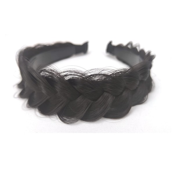 TOECWEGR Braided Headband WithTooth Wide Braid Messy Hair Hoop WomenFashion Hair Accessories (Dark Brown Black 2A)