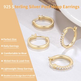 Jewlpire Gold Hoop Earrings for Women, 15mm 14K Gold Hoop Earrings Set Lightweight Small Hoop Earrings Huggie Earrings