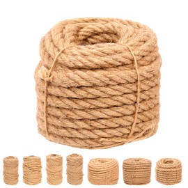 Swpeet 16mm x 49 Feet Jute Twine Braided Natural Jute Rope, Long Twine String Wrapping Packing Gardening Crochet Perfect Arts Crafts Gift Twine Christmas Twine for Craft Projects, Wrapping, Packing