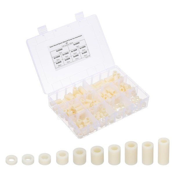 PATIKIL M6 Nylon Spacer, 180Pcs Round Spacer Standoff Non-Threaded Assortment