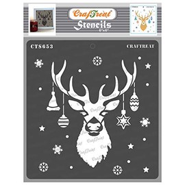 CrafTreat Reindeer Stencils for Painting on Wood Christmas - Reindeer Stencil - 6X6 Inches - Reindeer Head Stencil for Cookies Christmas - Reindeer Face Stencil for Christmas