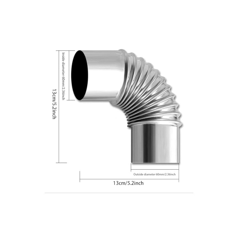Takelablaze 4PCS Elbow Pipe 90 Degree Chimney 2.36" Stainless Steel
