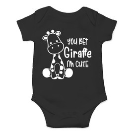 You Bet Giraffe I'm Cute - Juego de palabras para amantes de los animales, divertido y lindo mameluco para bebé de una pieza, Negro, 12 meses