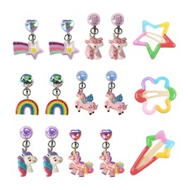 JTMKYO 6 Pairs of Rainbow Horse Ear Clips, 3 Pieces of Rainbow Hair Clips, Plant Styling Accessories, Cute Sweet Hair Card, Cartoon Accessories.