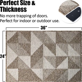 Indoor Doormat 24"x 36", Absorbent Front Back Door Mat Floor Mats, Rubber Backing Non Slip Door Mats Inside Mud Dirt Trapper Entrance Front Door Rug Carpet, Machine Washable Low Profile-Brown Geome