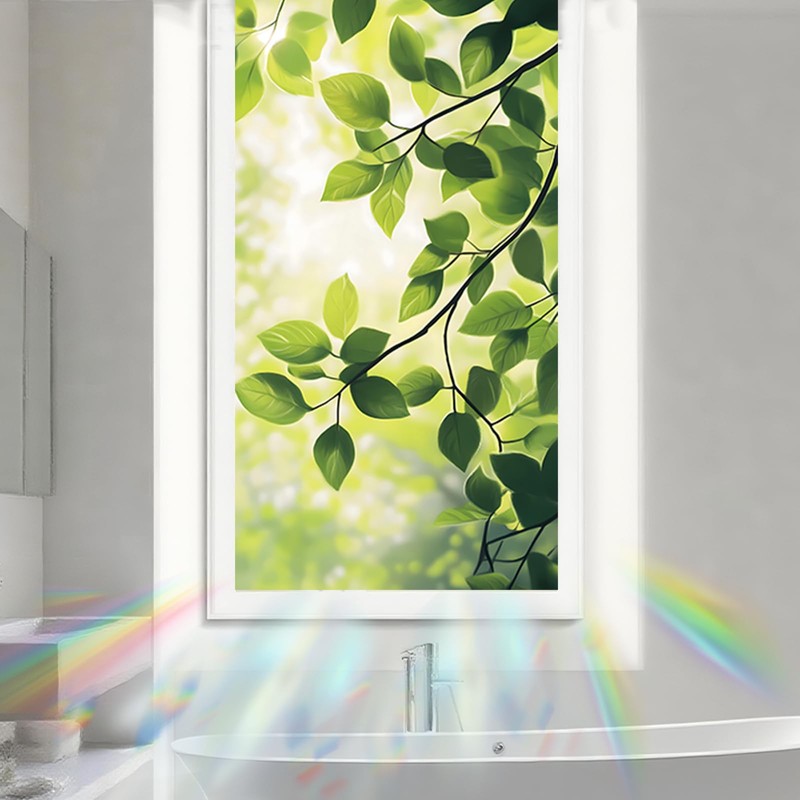 Nuxovilar Green Leaf Light Window Film, 17.7×39.4inch, Fresh Leaf Pattern