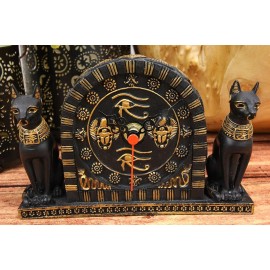 Ebros Ancient Egyptian Bastet Table Clock Statue 6.75" Long with Roman Numerals