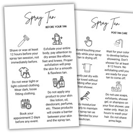 Spray Tan Pre and Post Care Aftercare Instruction Cards | 50 Pack | 3.5 x 2" Business Card Size | Black with White Design Aftercare Instructional card