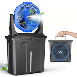 Ausic 9L 10IN Bucket Misting Fan Portable for Outside Patio, [Max 55H Runtime] 20000mAh Rechargeable Battery Operated Fan for Outdoor,Camping,Fishing, Travel,Garden,Golf,Office - 3 Large Spray Outlets