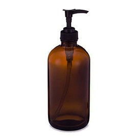 Natura Bona® Professional Glass 16 oz Boston Round Bottle with BPA Free Saddle Dispensing Pump & Label. Perfect for DIY Lotions, Soaps, Massage and Skin Oils, Hair Treatments (Amber)