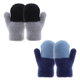 TAGVO 2 Pairs Baby Warm Knitted Mittens, Soft Thick Windproof Girls Boys Kids Gloves Fleece Lined Thermal Elastic Toddler Knitted Mittens Gloves (Aged 0~2 Years)