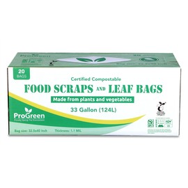 Compost Bags 33 Gallon Compostable Trash Bags, Extra Thick 1.1 Mil, Compost Kitchen Bin Bags, Food Scraps Yard Waste Bags, ASTM D6400 BPI & TÜV AUSTRIA Certified