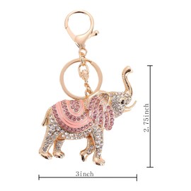 MUAMAX Lucky Elephant Keyrings Opal Rhinestone Cute Elephants Keychains Womens Purse Charm Crystal Key Chain Ladies Bag Pendant (Blue) (Pink)
