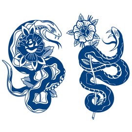 Oottati 2 Sheets Semi Permanent Waterproof Temporary Tattoos, 2 Weeks Long Last, 100% Plant-Based Ink Infinity Realistic Stickers, Snake Flower Rose