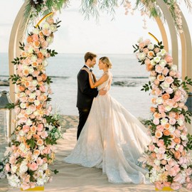 LELEAN Gold Metal Wedding Arch Stand Frame 7.58FT - Portable Half Arch Stand with Base for Flowers, Balloons Ceremony Decor - Reusable Wedding Arches for Decorations