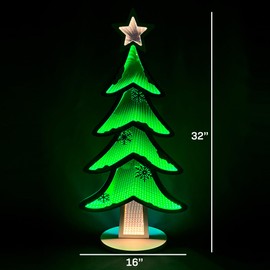 Elumina Decor - Christmas Tree Infinity Mirror Light with Stand - LED Christmas Decoration - USB-Powered - 3D LED Infinity Light - Indoor Seasonal Holiday Decor for Windows or Tables - 16" x 32"