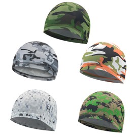 AWOCAN 5PCS Men Cooling Skull Cap Sweat Wicking Skull Beanie Hat Helmet Liner Running Cycling Hat for Sports Unisex, A, 5