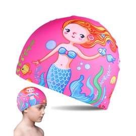 BPTRKOM 1 Piece Cute Swimming Caps for Children - Cartoon Print & Elastic Polyester | Perfect for Boys & Girls Aged 1-8 Years | Fun & Safety when Swimming (Pink)