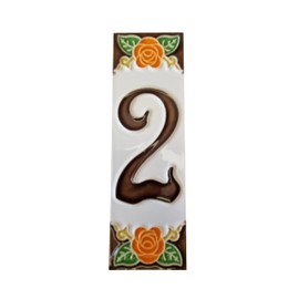 Hand-painted Italian-designed ceramic orange rose house numbers 10 x 3.3 cm (Number 2 tile)