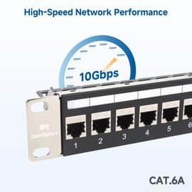 Cable Matters 1U 19-Inch 24-Port 10Gbps Cat6A Ethernet Patch Panel with Inline Keystone and Cable Management Bar, Rackmount or Wall Mount Network Patch Panel / RJ45 Patch Panel