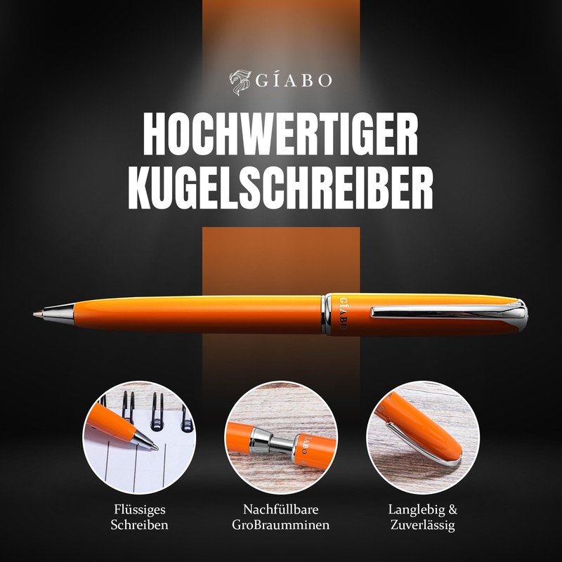Gíabo High Quality Orange Stainless Steel Ballpoint Pen with Chrome