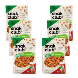 Snak Club Tajin Peanuts, Roasted Nuts with Chili and Lime Seasoning, Mild, Gluten-Free, Kosher Snacks, No Artificial Colors or Flavors, No Preservatives, 5 oz Resealable Bags, 6 Pack