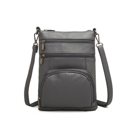 Miss Lulu Women Multi Pocket RFID Blocking Crossbody Bag Small Fashion PU Leather Messenger Travel Organizer Satchel Sling Shoulder Bags (Grey)