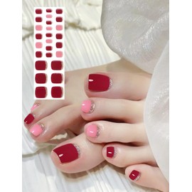 Semi Cured Gel Toenail Strips, 26 Pink Gel Toe Nail Stickers, Works with Any UV Lamps