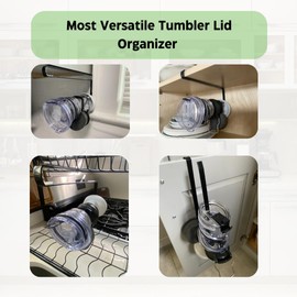 Mr.Deals Under Cabinet Tumbler Lid Organizer & Drying Rack with Hook & Loop Adhesive – 3 Non-Slip Protective Strips for Secure Self-Adjusting Fit, Space-Saving Cabinet Storage (No Drill Installation)