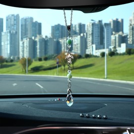 Pyotivol Car Rear View Mirror Accessories Cuckold Car Hanging Ornament, Cuckold Rearview Decor Charm Handmade Green Jade Beaded Crystal Cute Boho Swinging Interior Decor for Women Men